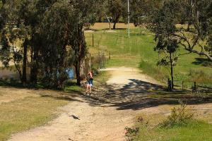 Student halfway down flying fox