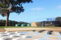 Giant checkers, basketball ring, trampoline