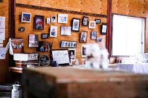 Barn hall decorated for a wedding reception